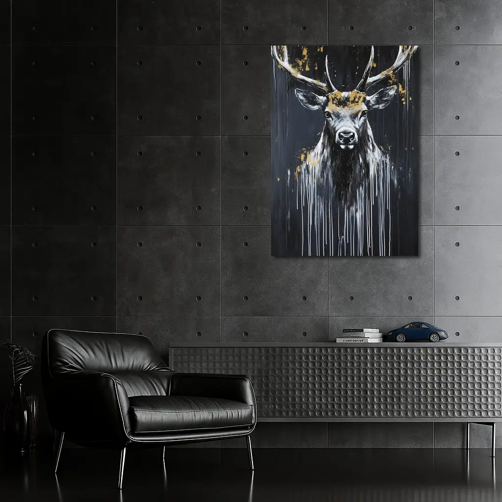 Black Gold Stag Deer Dark Drip Art – Wall Art