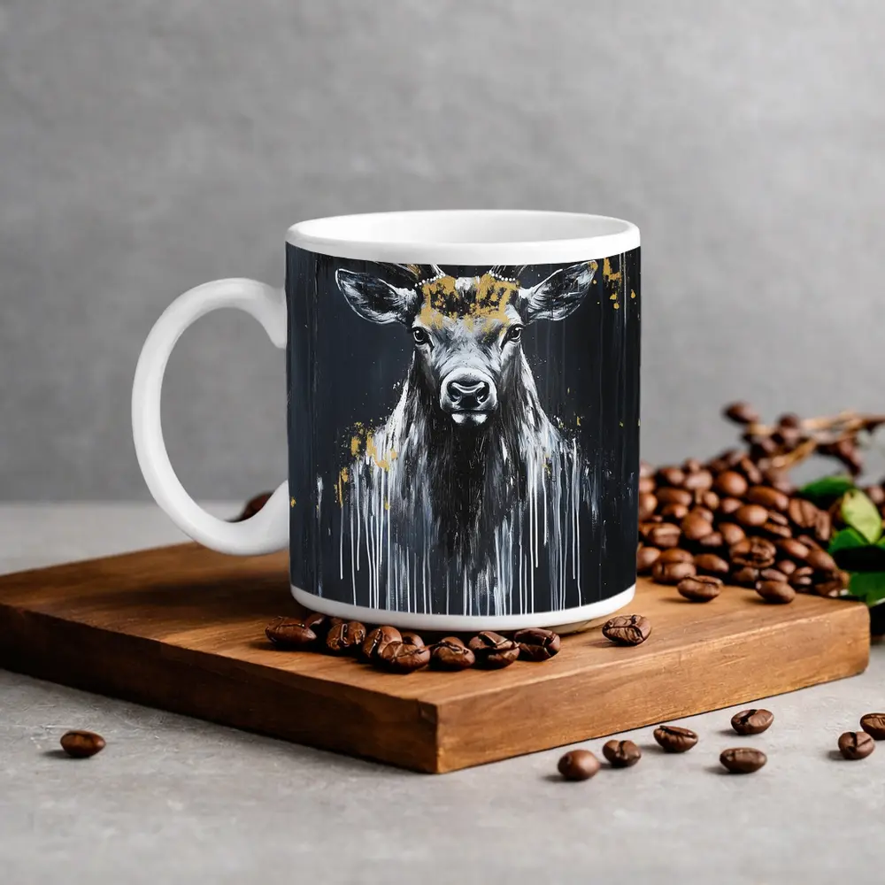 Black Gold Stag Deer Dark Drip Art – Mugs