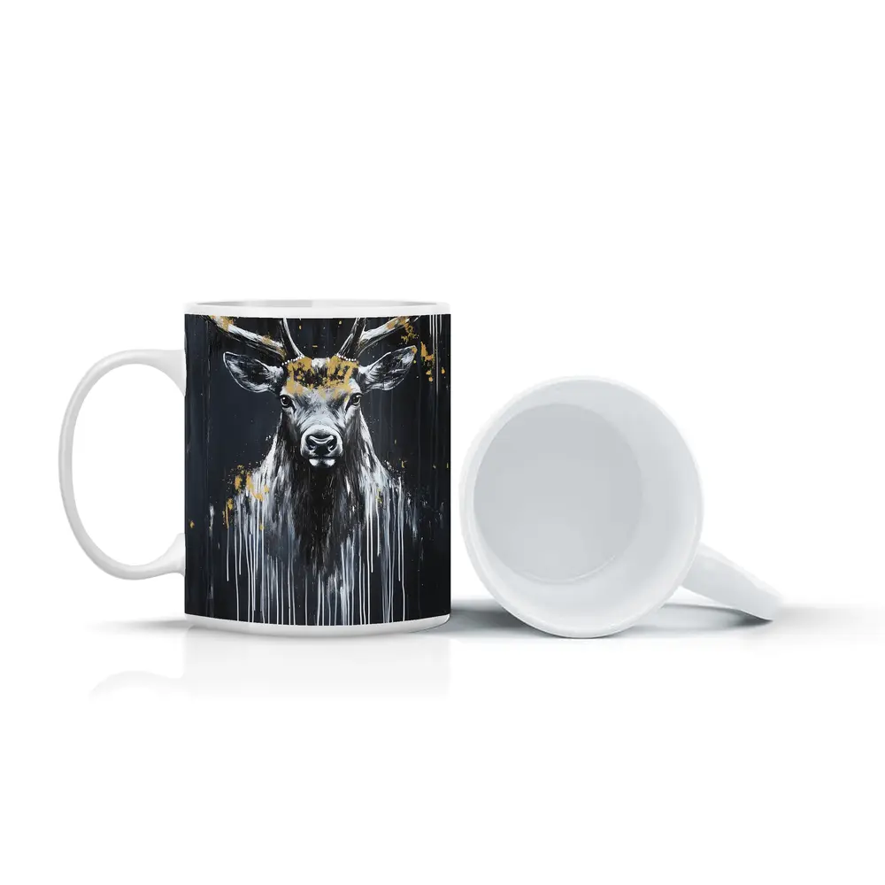 Black Gold Stag Deer Dark Drip Art – Mugs