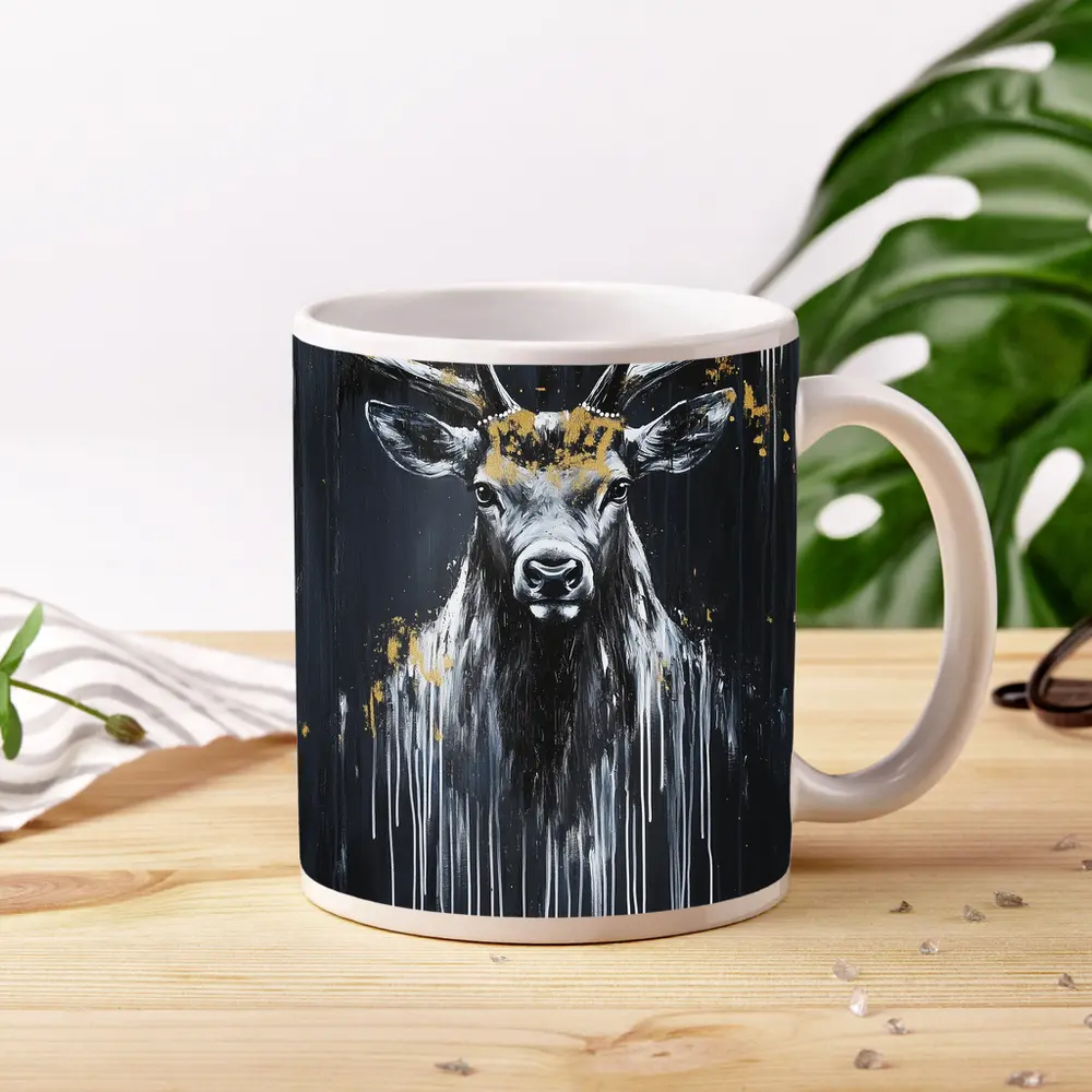 Black Gold Stag Deer Dark Drip Art – Mugs