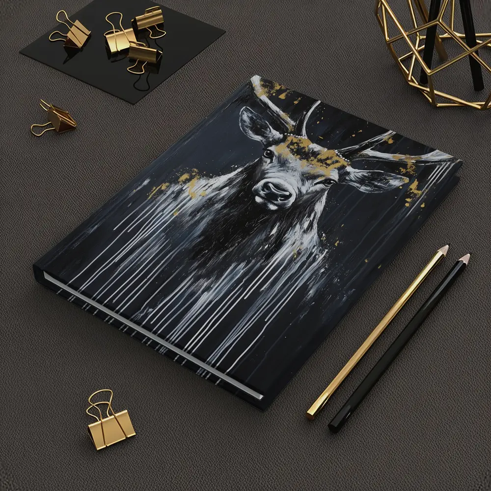 Black Gold Stag Deer Dark Drip Art – Notebooks