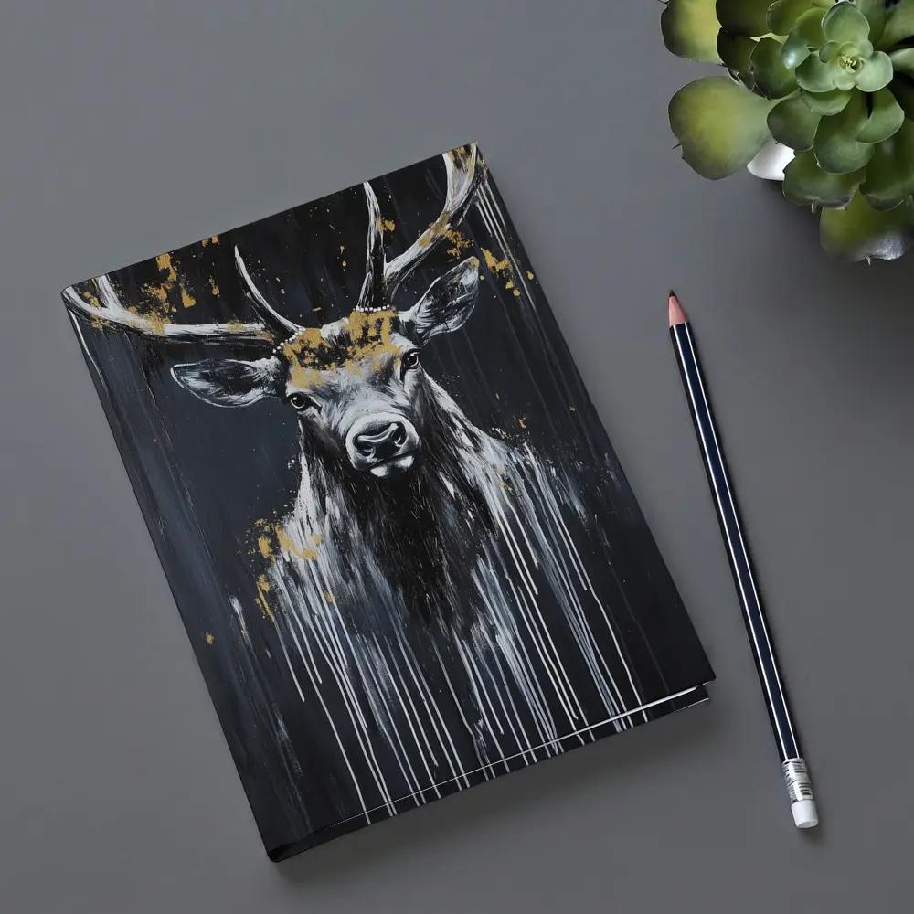 Black Gold Stag Deer Dark Drip Art – Notebooks
