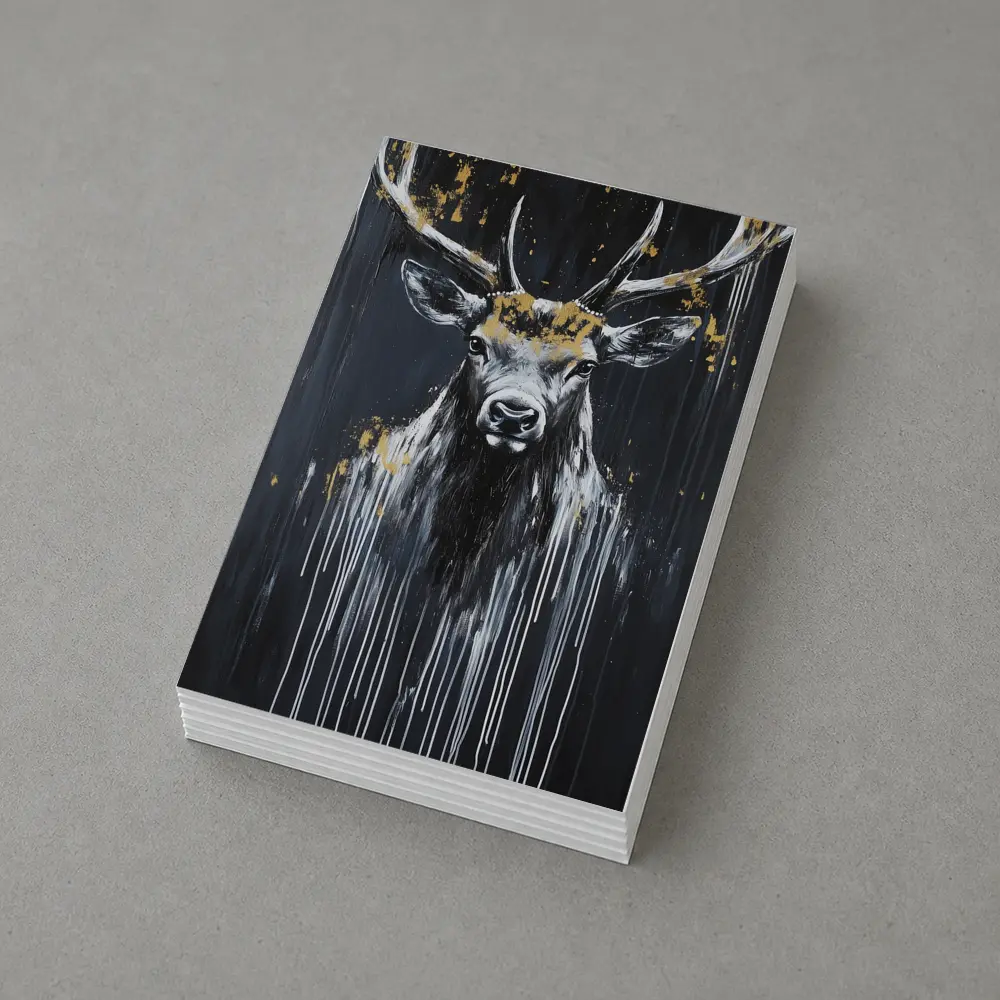 Black Gold Stag Deer Dark Drip Art – Postcards