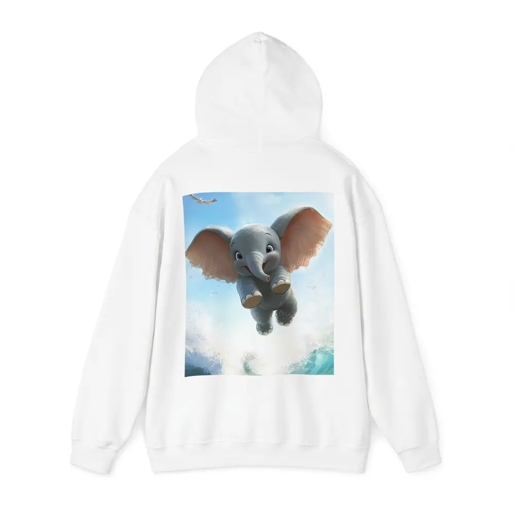 Cute Baby Elephant Flying Over Ocean Waves – Hoodies