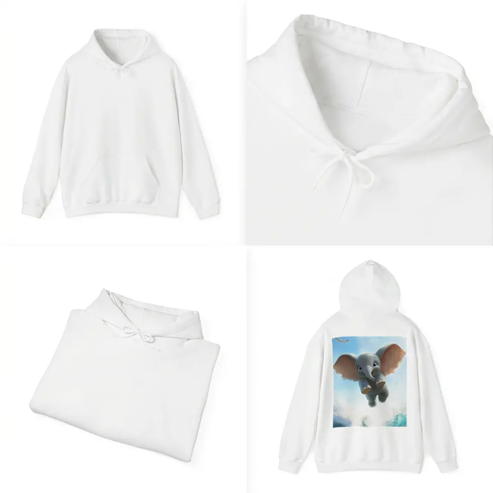 Cute Baby Elephant Flying Over Ocean Waves – Hoodies