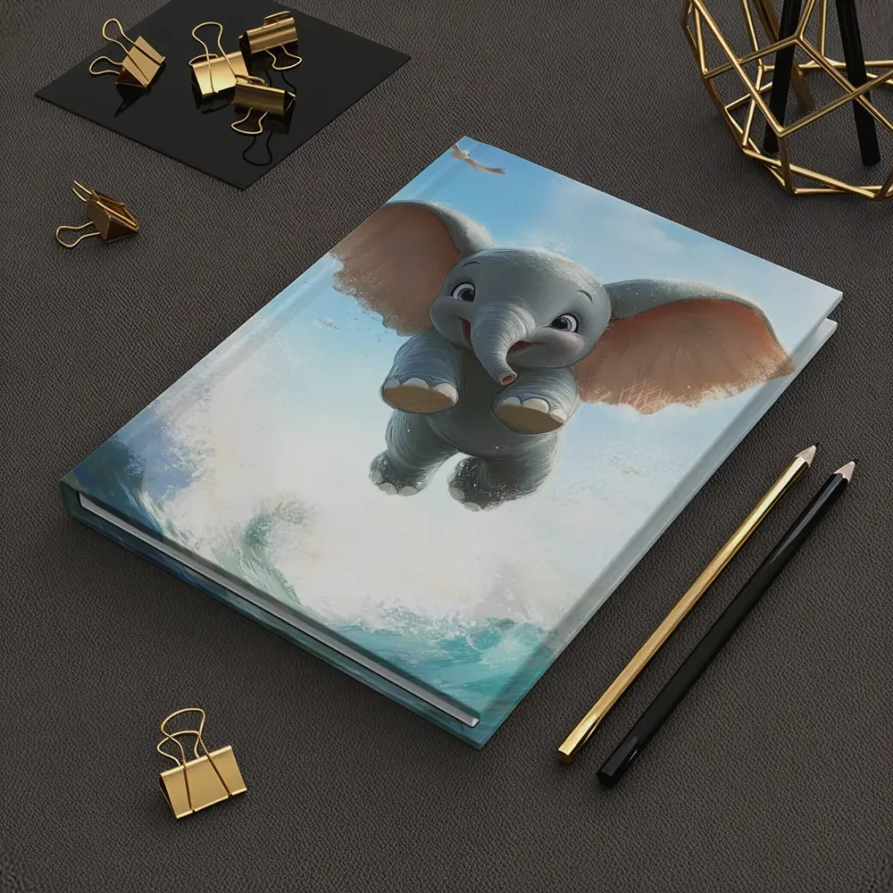 Cute Baby Elephant Flying Over Ocean Waves – Notebooks