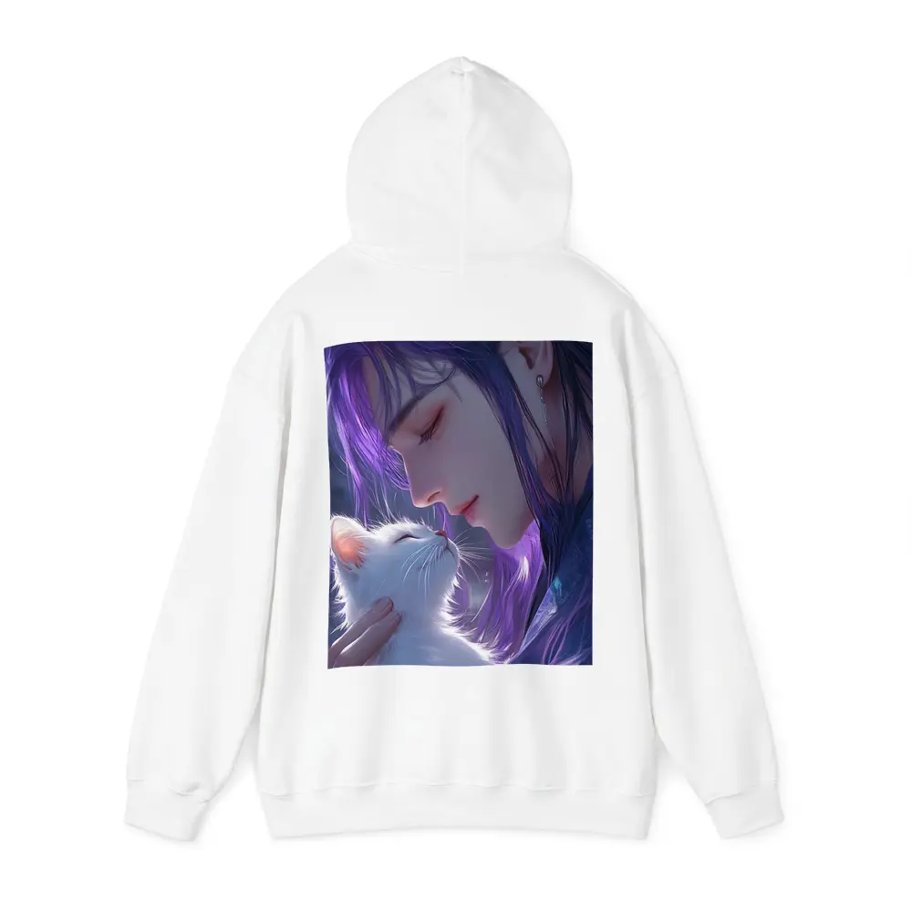 Anime Boy Purple Hair White Cat Art – Hoodies