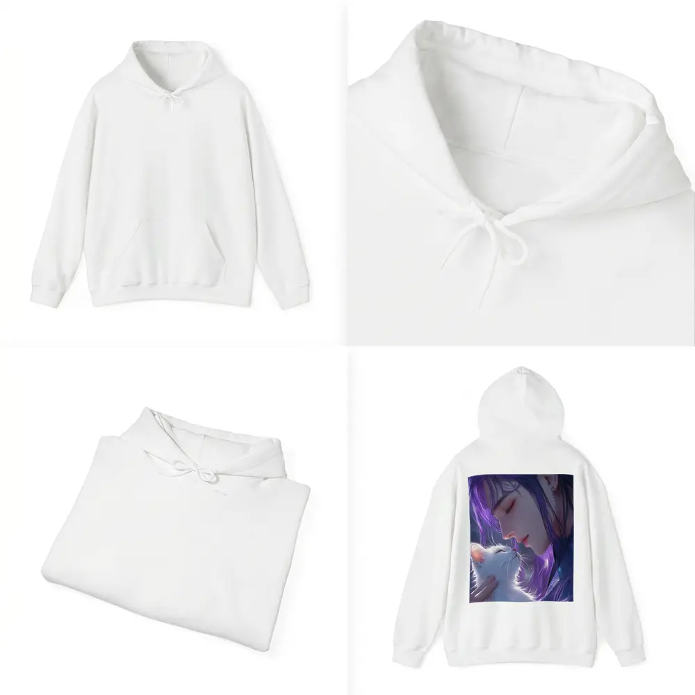 Anime Boy Purple Hair White Cat Art – Hoodies