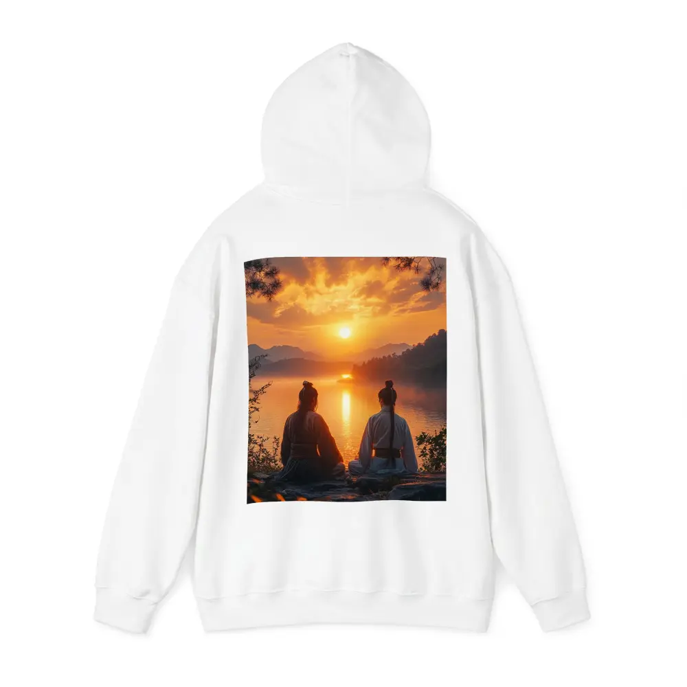 Two Samurai Meditating By Sunset Lake – Hoodies