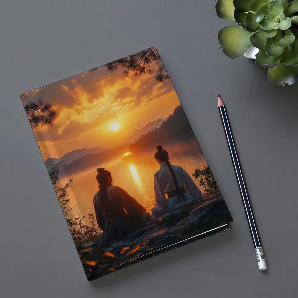 Two Samurai Meditating By Sunset Lake – Notebooks