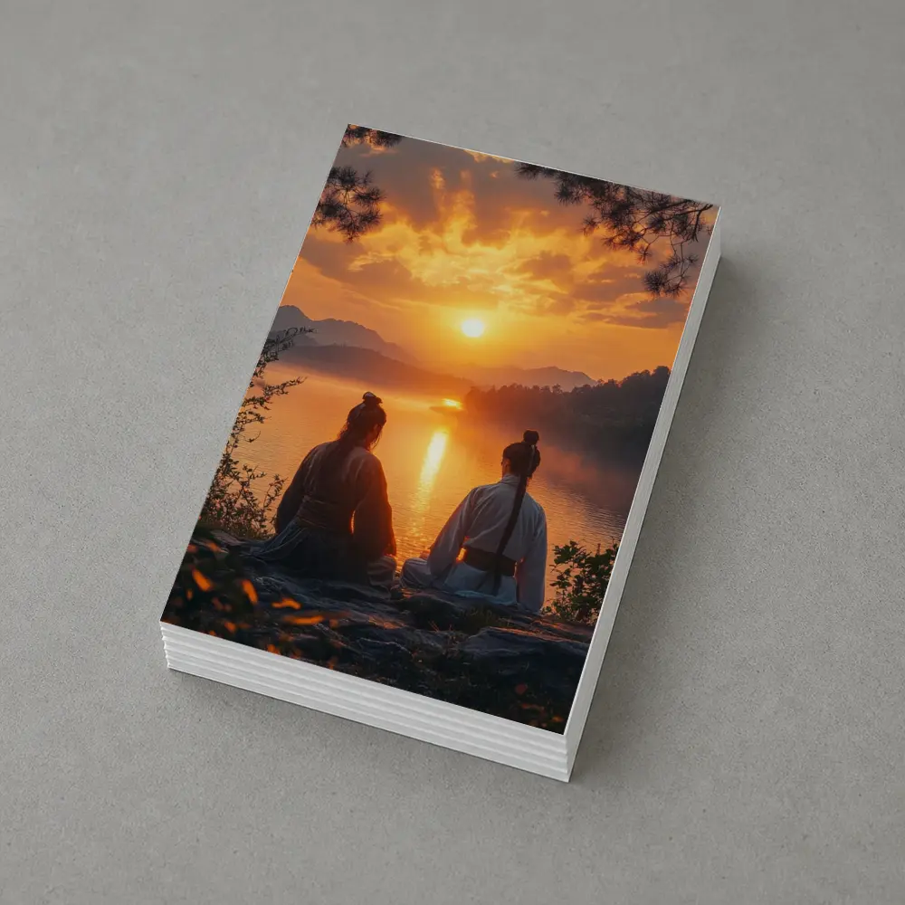 Two Samurai Meditating By Sunset Lake – Postcards
