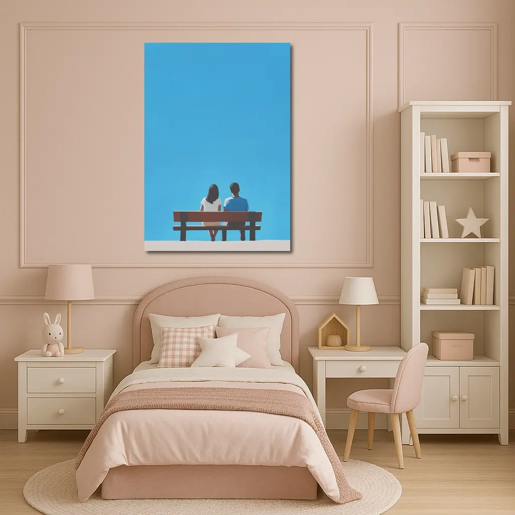 Couple Sitting On Bench Blue Sky – Wall Art