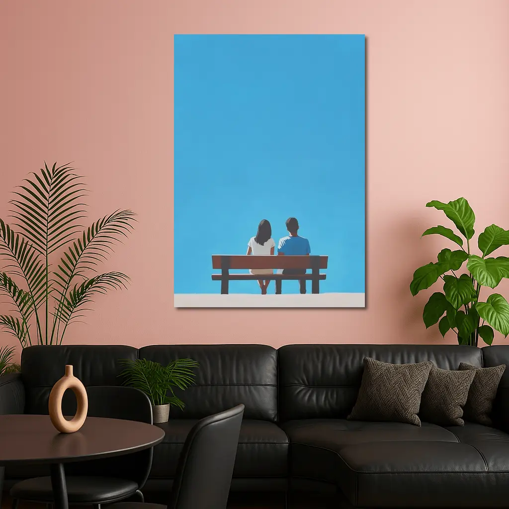 Couple Sitting On Bench Blue Sky – Wall Art