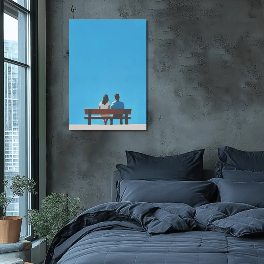 Couple Sitting On Bench Blue Sky – Wall Art