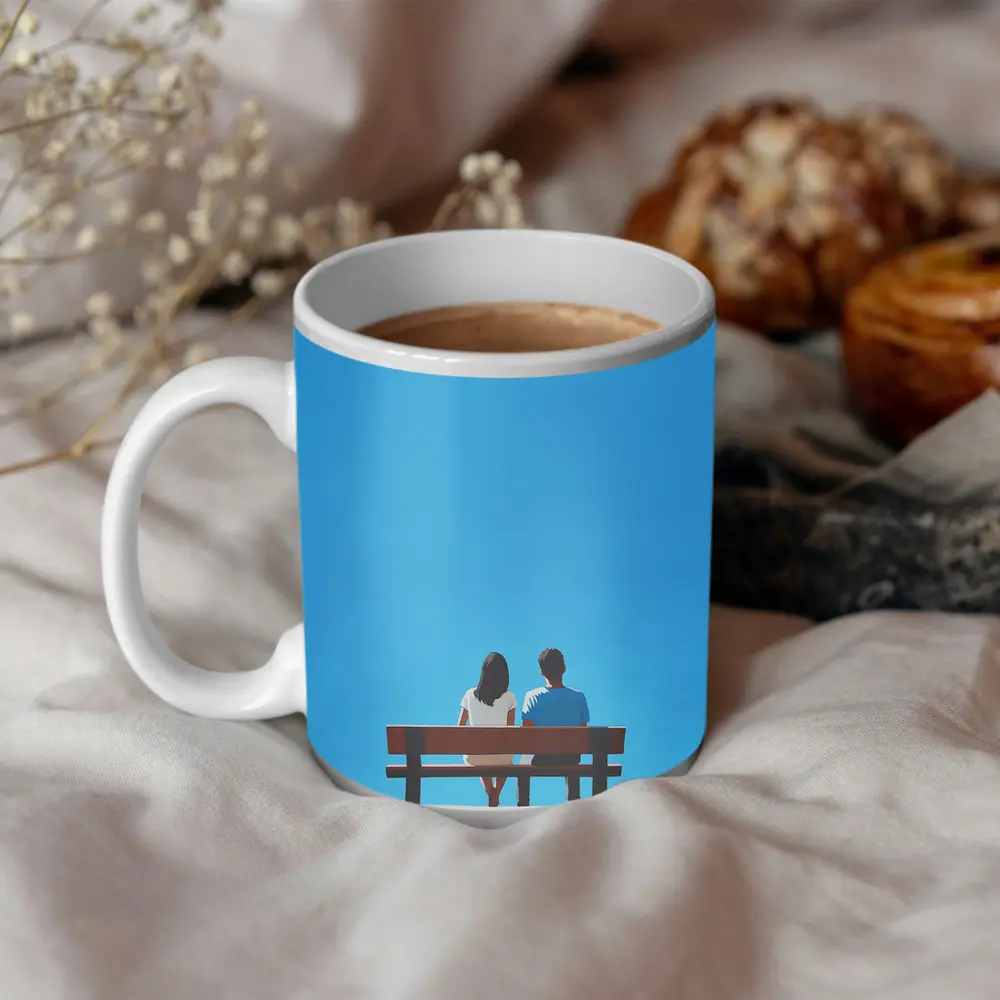 Couple Sitting On Bench Blue Sky – Mugs