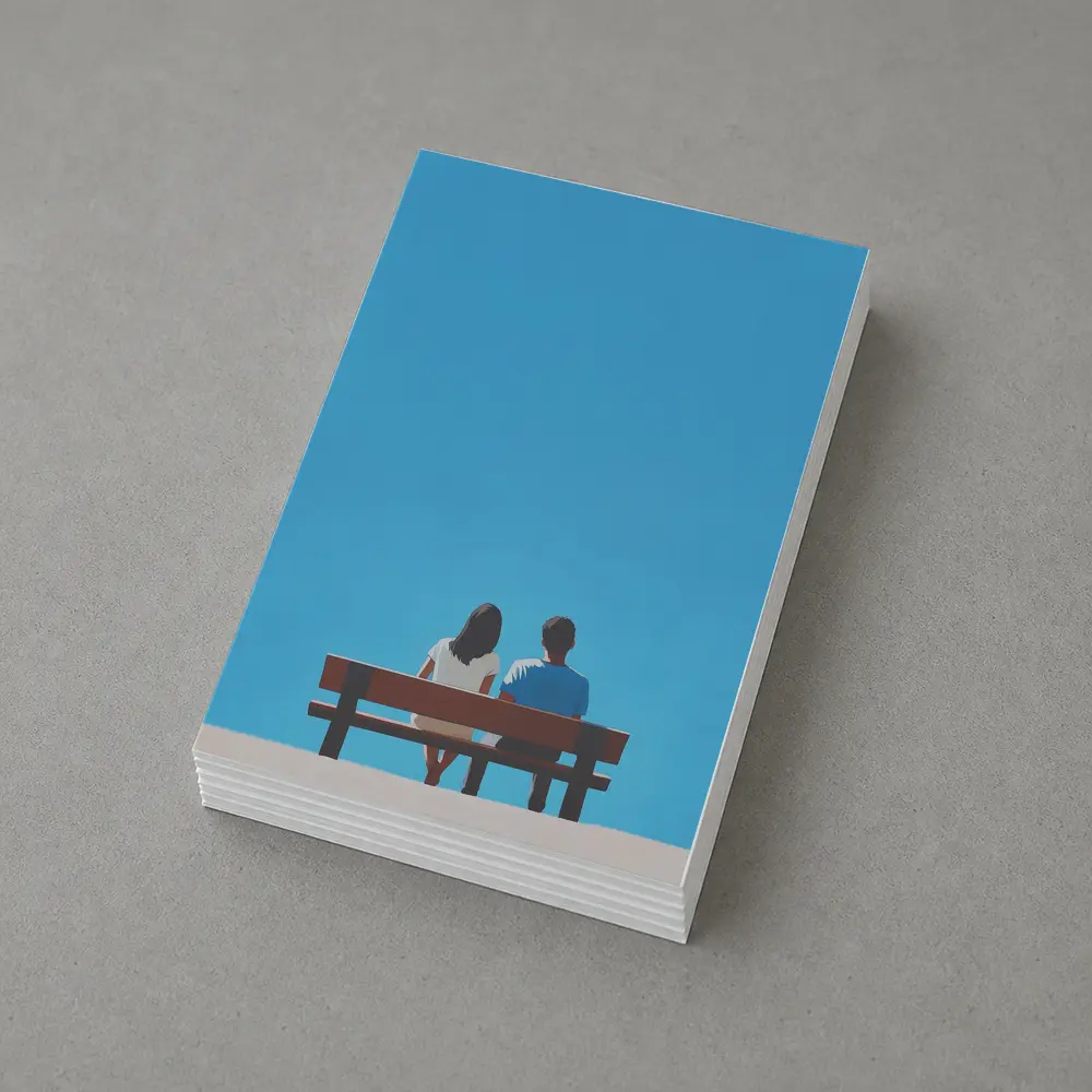 Couple Sitting On Bench Blue Sky – Postcards