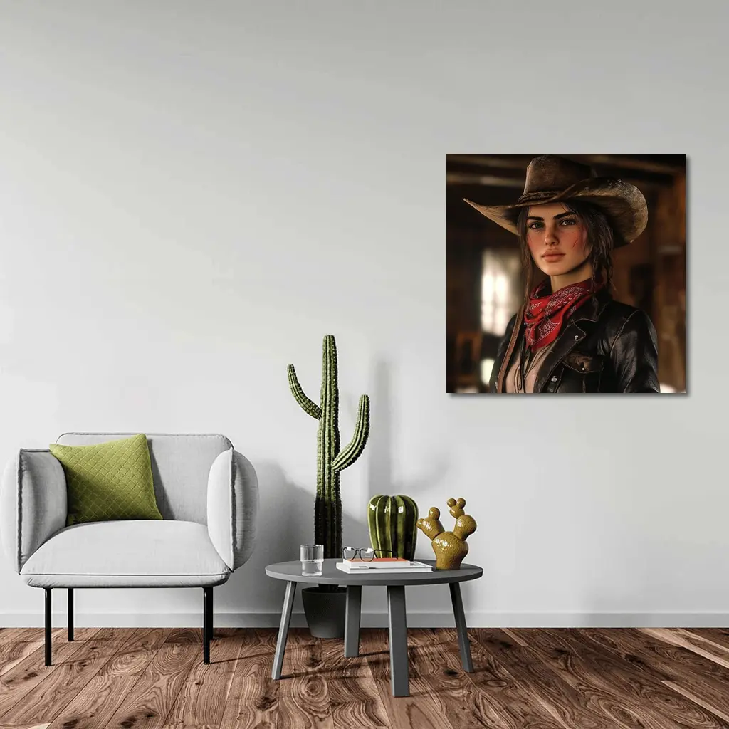 Cowgirl Woman Western Hat Red Bandana – Wall Art