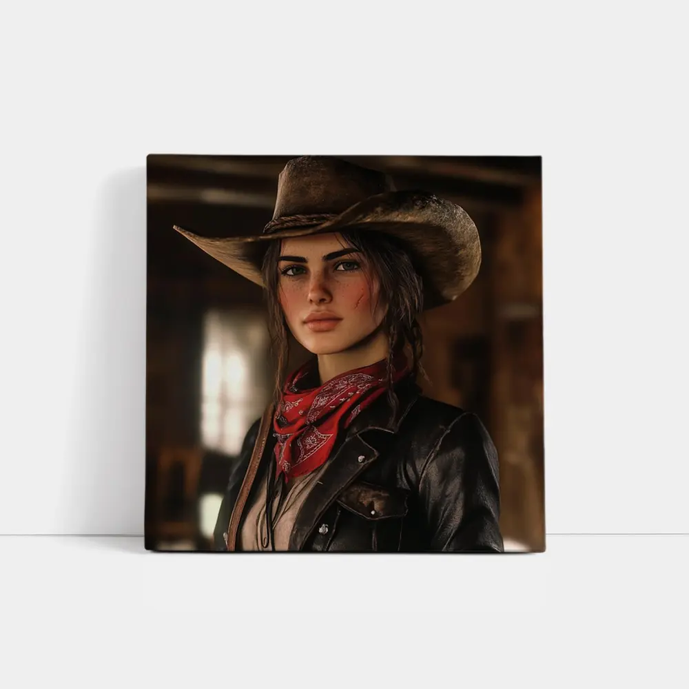 Cowgirl Woman Western Hat Red Bandana – Wall Art