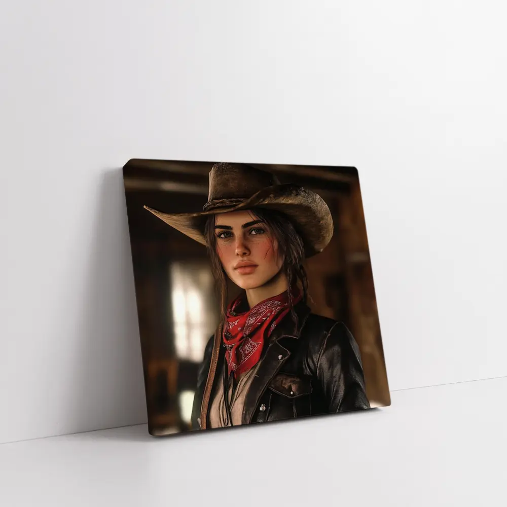 Cowgirl Woman Western Hat Red Bandana – Wall Art