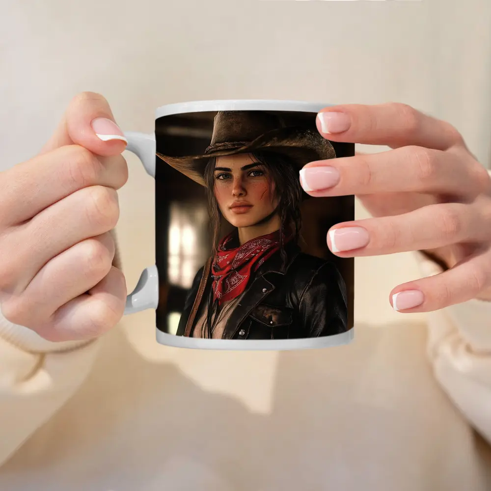 Cowgirl Woman Western Hat Red Bandana – Mugs