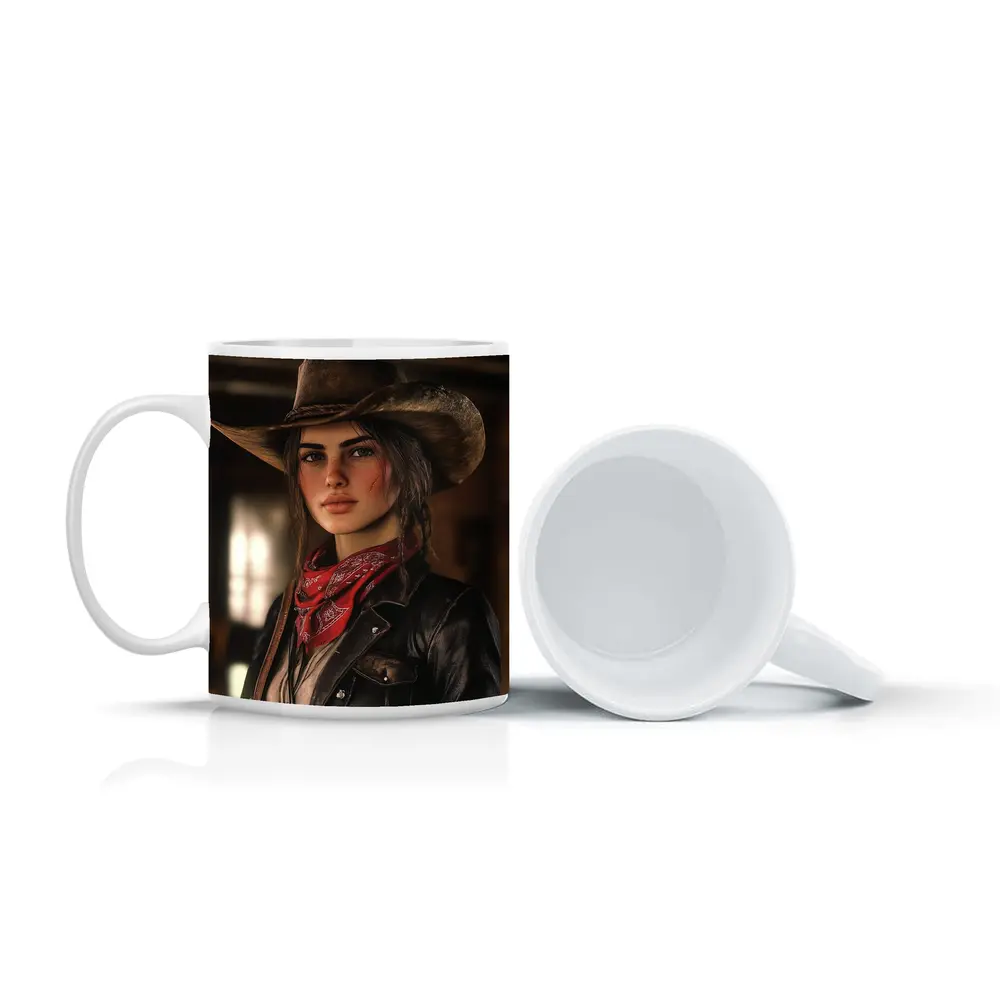 Cowgirl Woman Western Hat Red Bandana – Mugs
