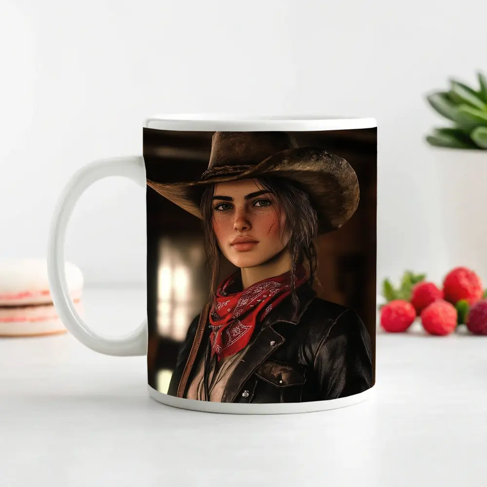 Cowgirl Woman Western Hat Red Bandana – Mugs