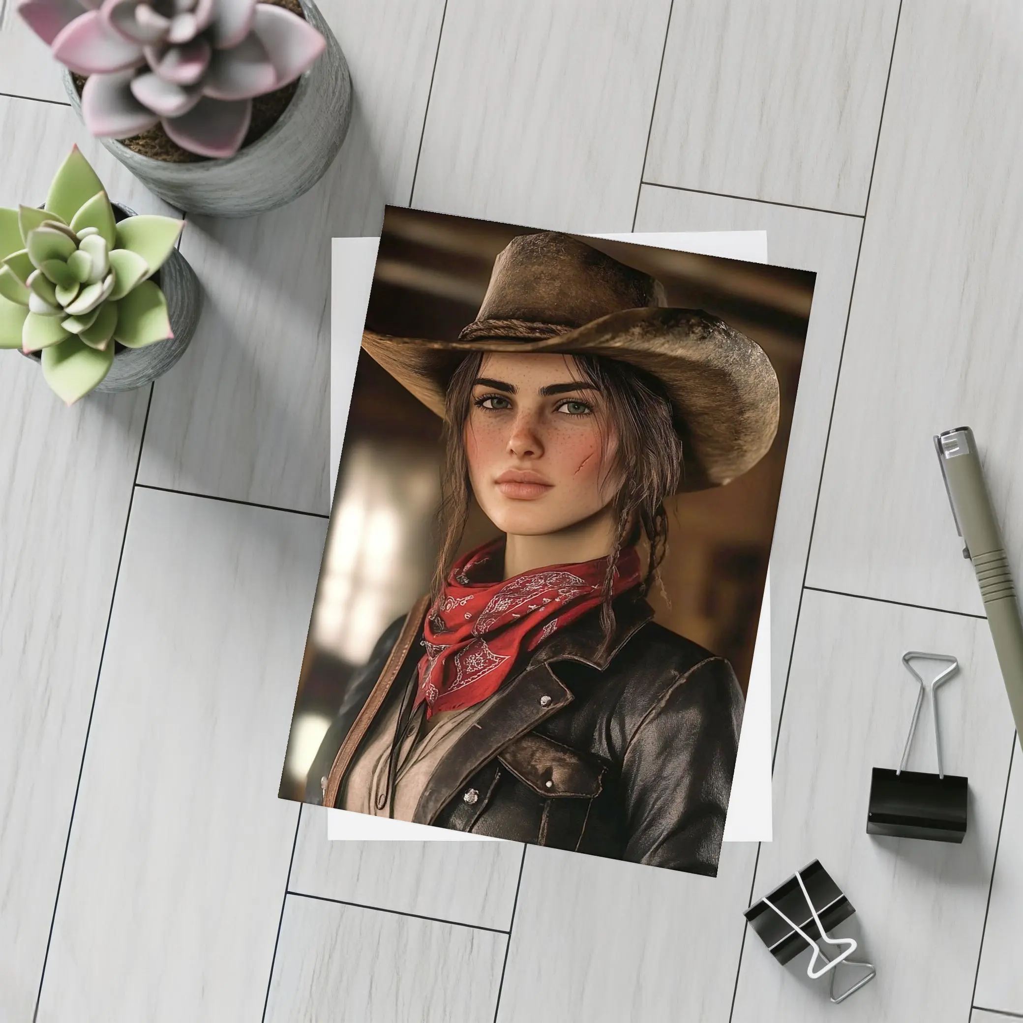 Cowgirl Woman Western Hat Red Bandana – Postcards