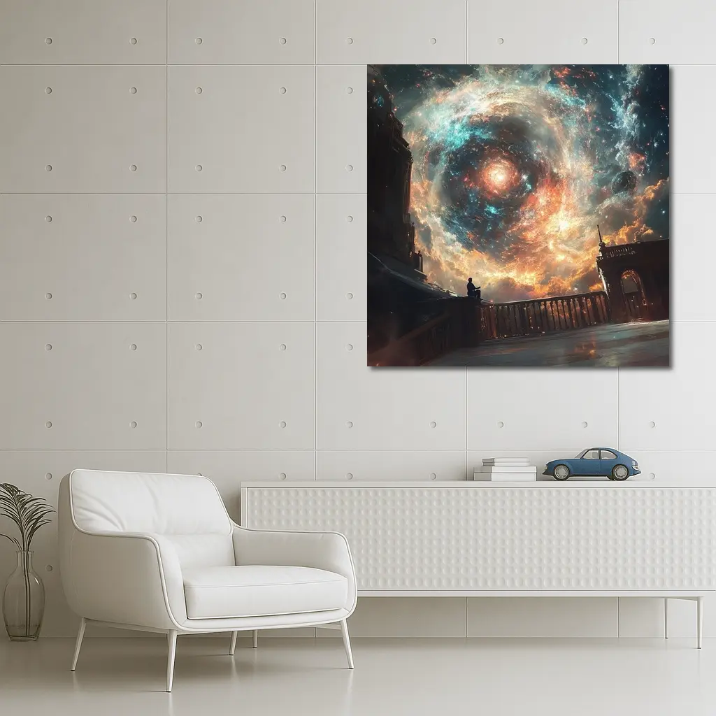 Solitary Figure Beneath Cosmic Galaxy Swirl – Wall Art