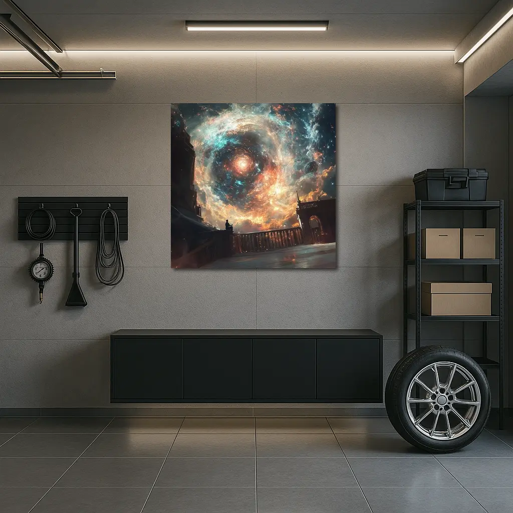 Solitary Figure Beneath Cosmic Galaxy Swirl – Wall Art