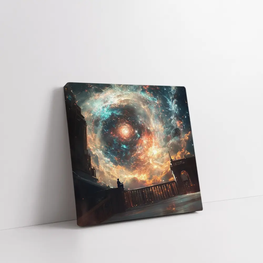 Solitary Figure Beneath Cosmic Galaxy Swirl – Wall Art