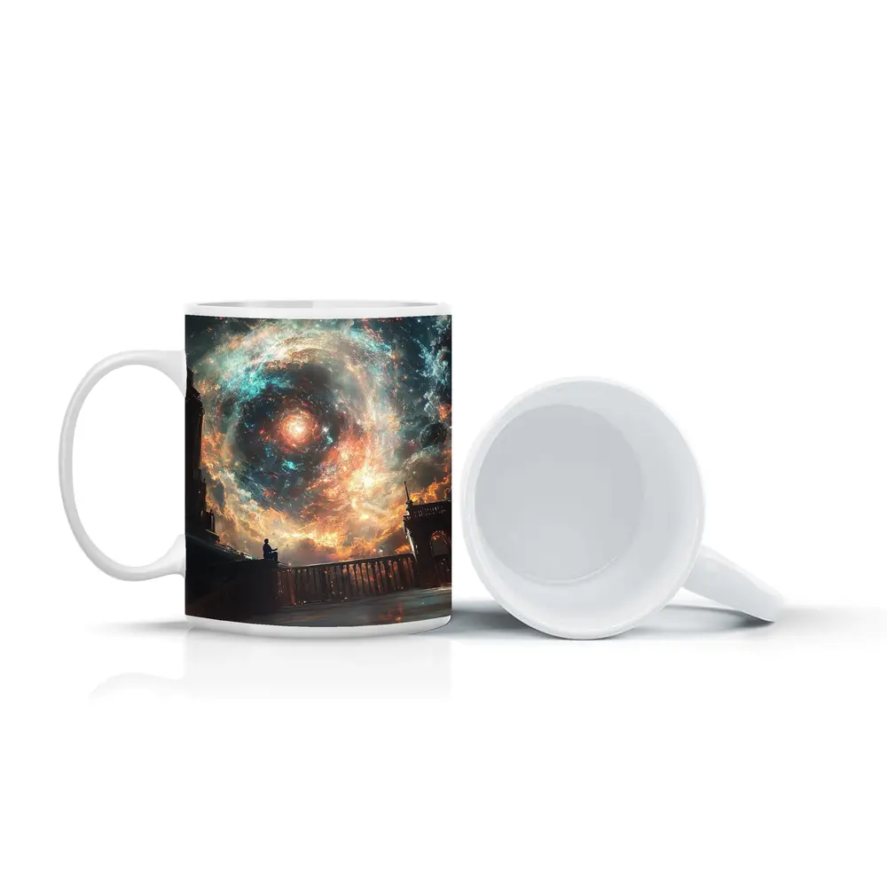Solitary Figure Beneath Cosmic Galaxy Swirl – Mugs