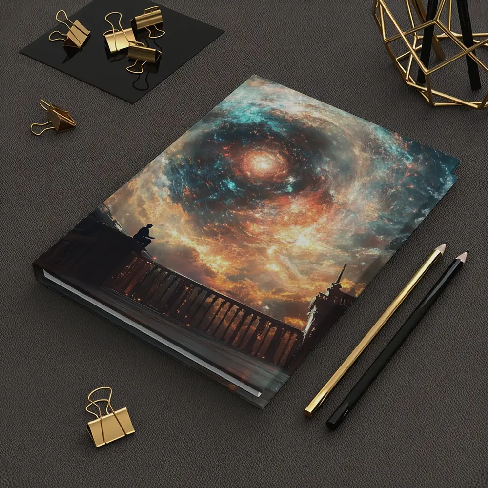 Solitary Figure Beneath Cosmic Galaxy Swirl – Notebooks