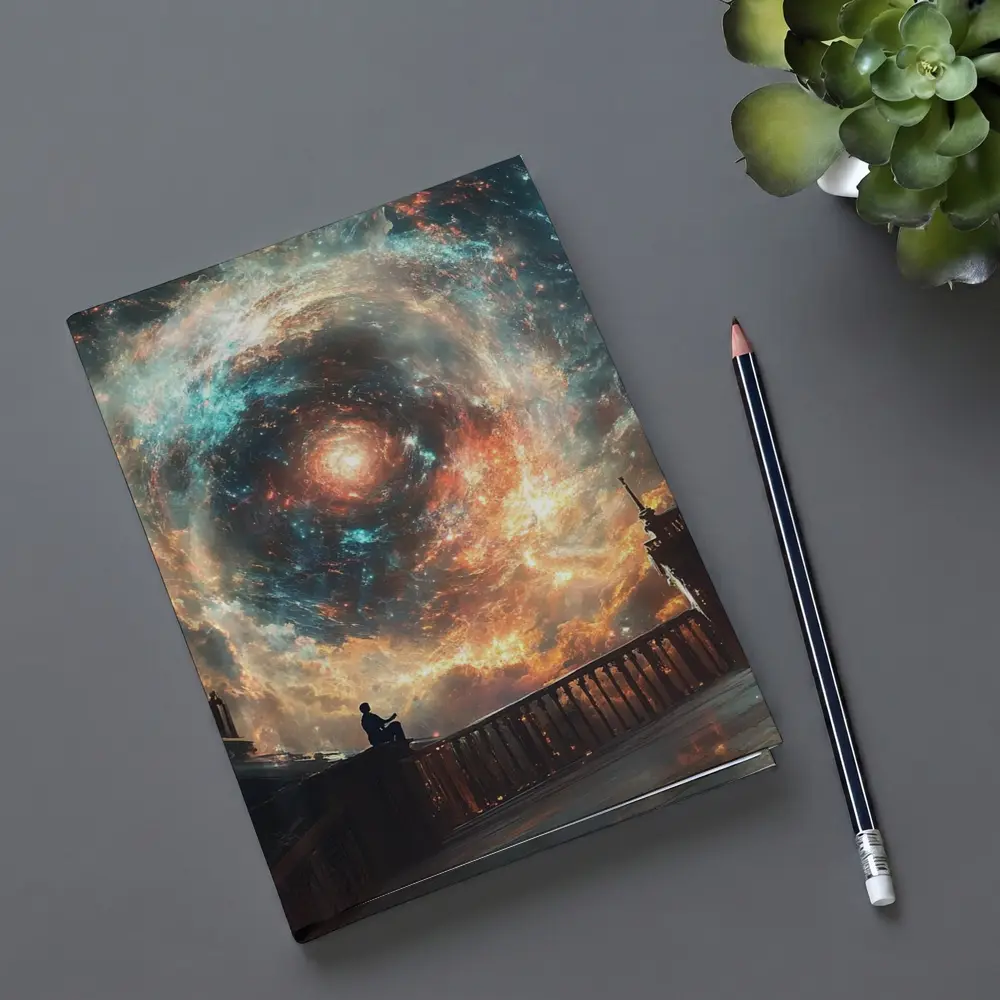 Solitary Figure Beneath Cosmic Galaxy Swirl – Notebooks