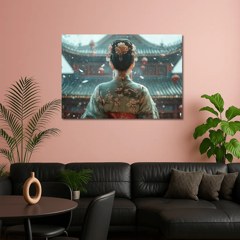 Chinese Woman in Kimono Before Temple – Wall Art