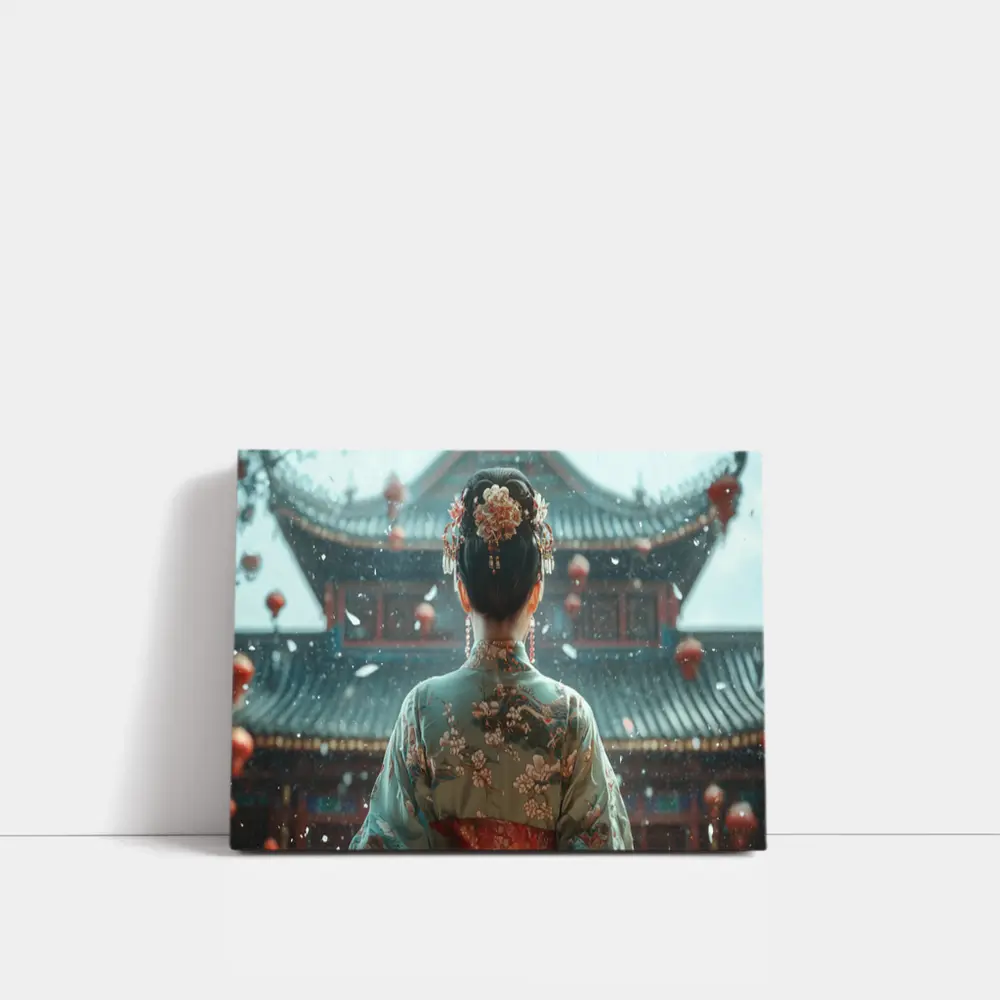 Chinese Woman in Kimono Before Temple – Wall Art