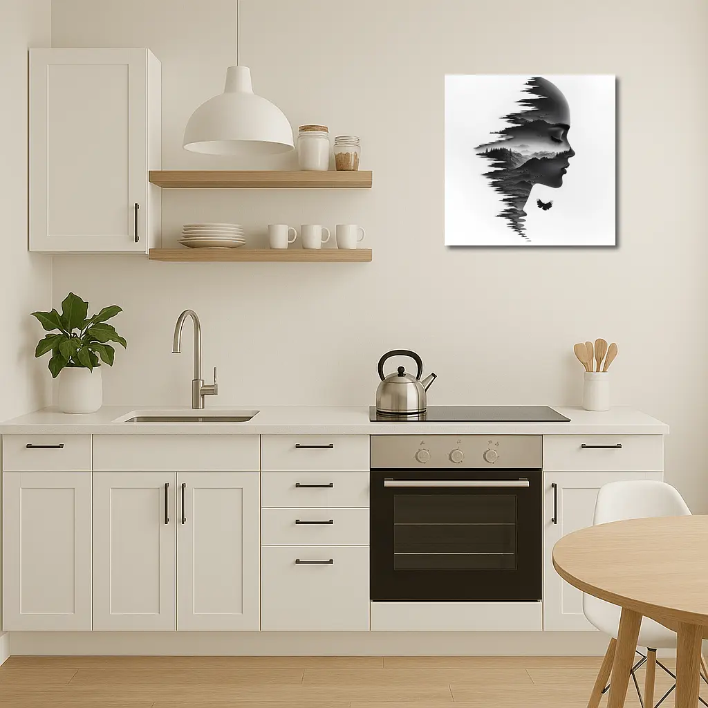 Woman Face Double Exposure Mountain Landscape – Wall Art