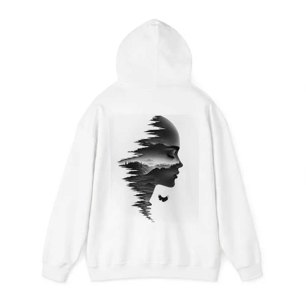 Woman Face Double Exposure Mountain Landscape – Hoodies