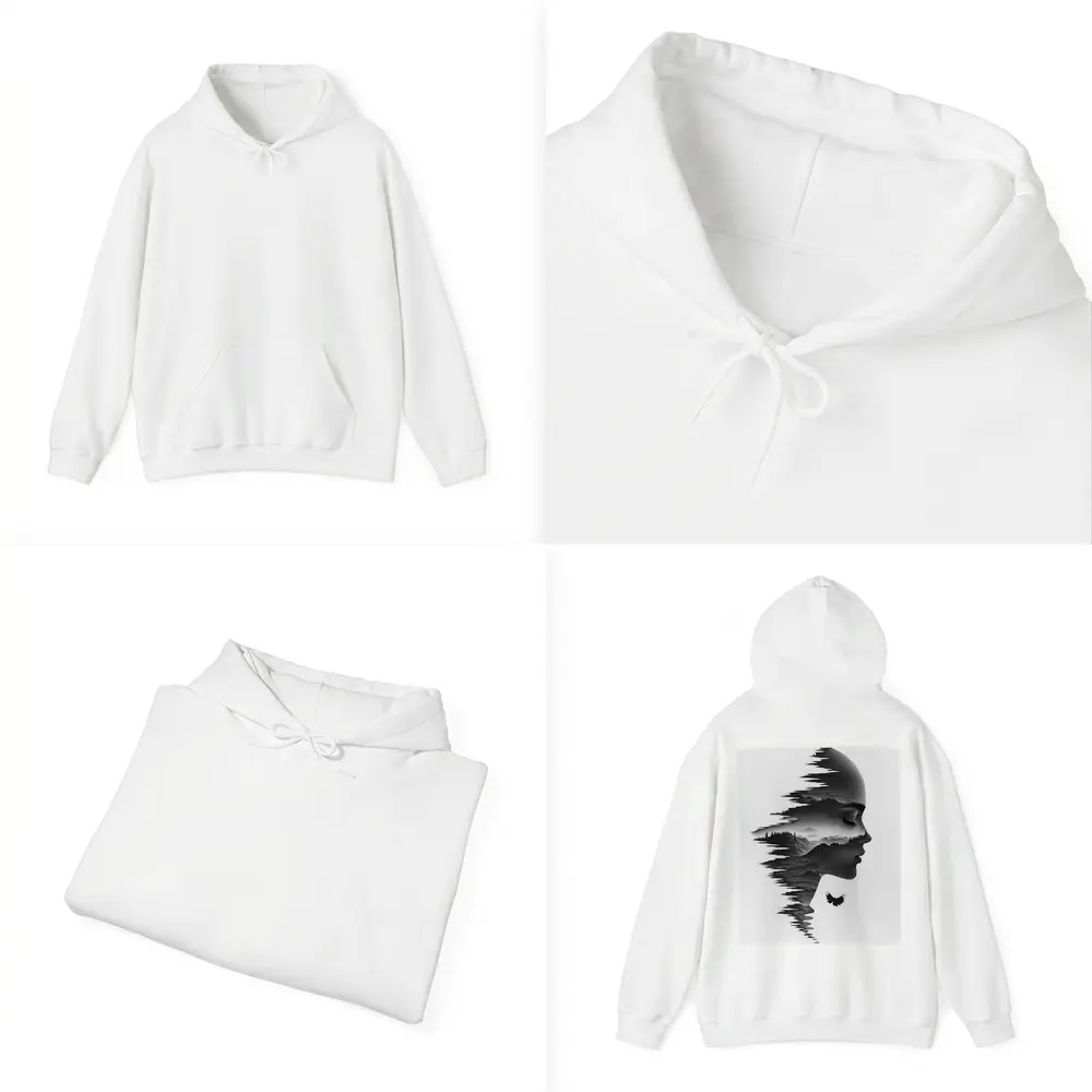 Woman Face Double Exposure Mountain Landscape – Hoodies
