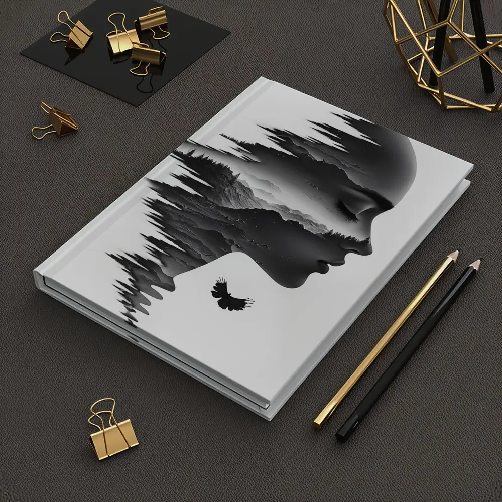 Woman Face Double Exposure Mountain Landscape – Notebooks