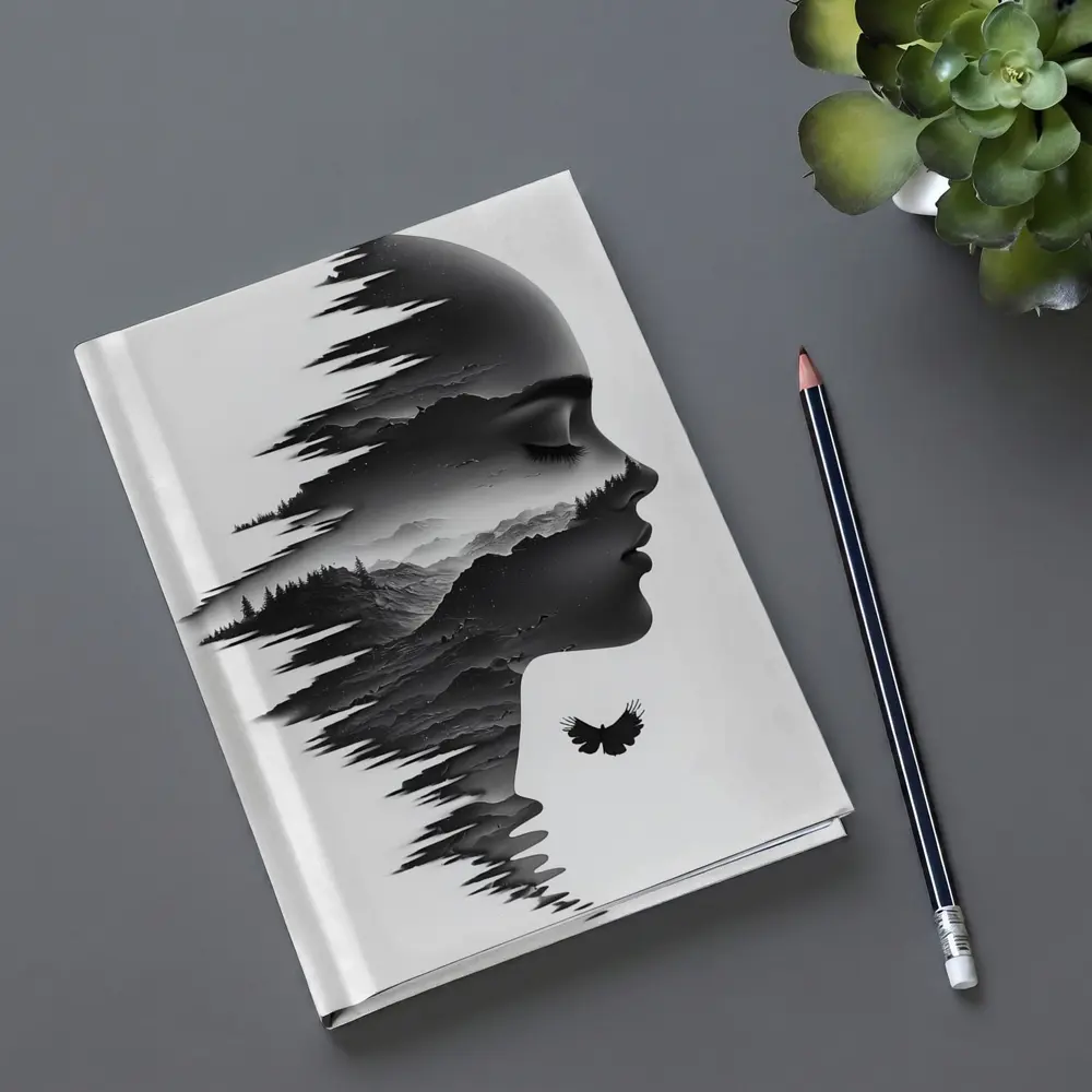 Woman Face Double Exposure Mountain Landscape – Notebooks
