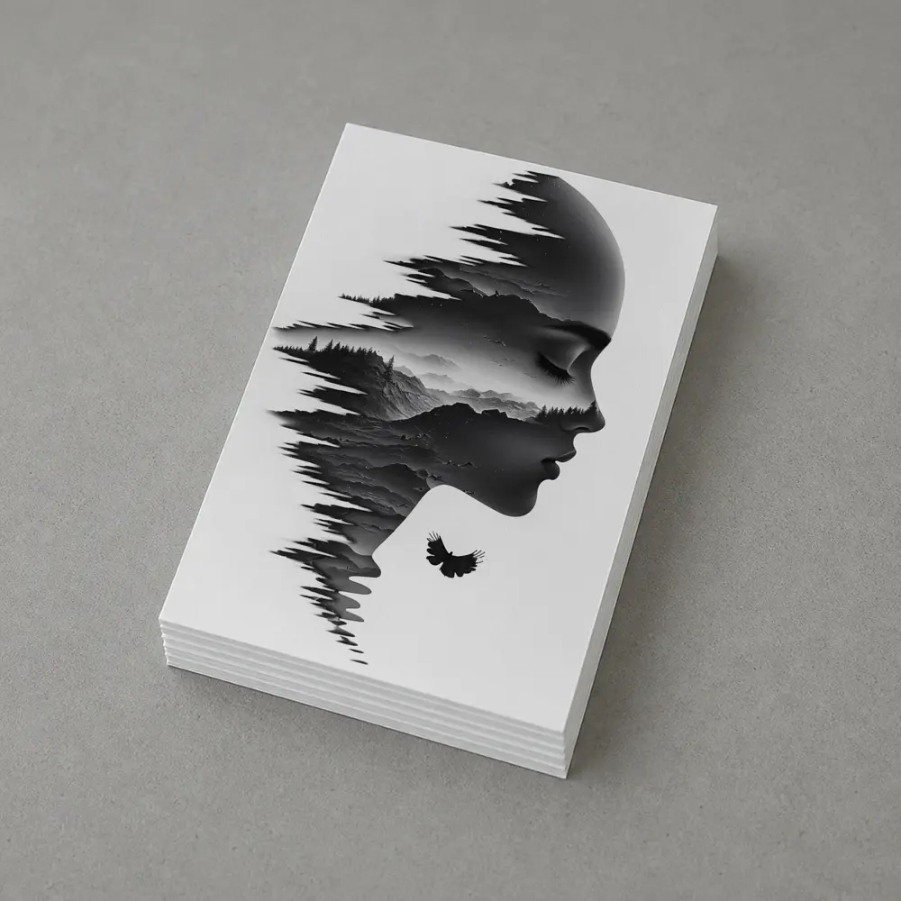 Woman Face Double Exposure Mountain Landscape – Postcards