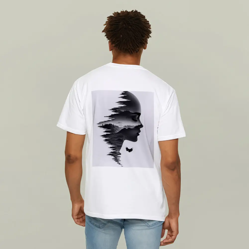 Woman Face Double Exposure Mountain Landscape – T-Shirts