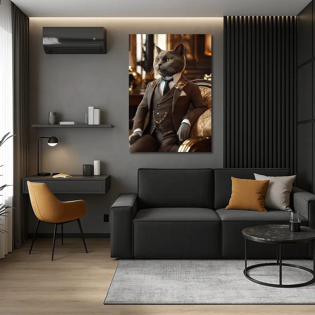 Gray Cat Gentleman Suit Luxury Interior – Wall Art