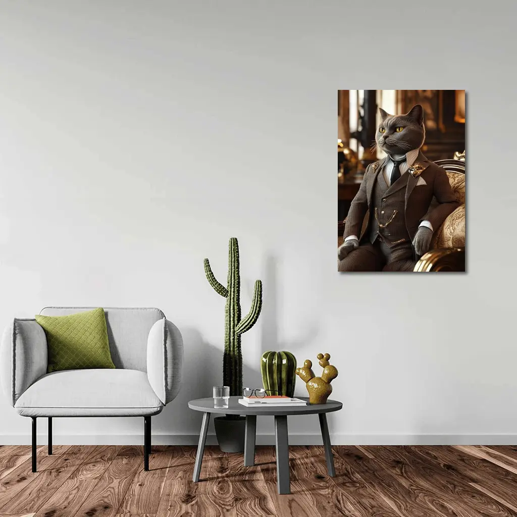 Gray Cat Gentleman Suit Luxury Interior – Wall Art