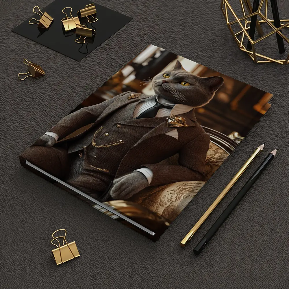 Gray Cat Gentleman Suit Luxury Interior – Notebooks