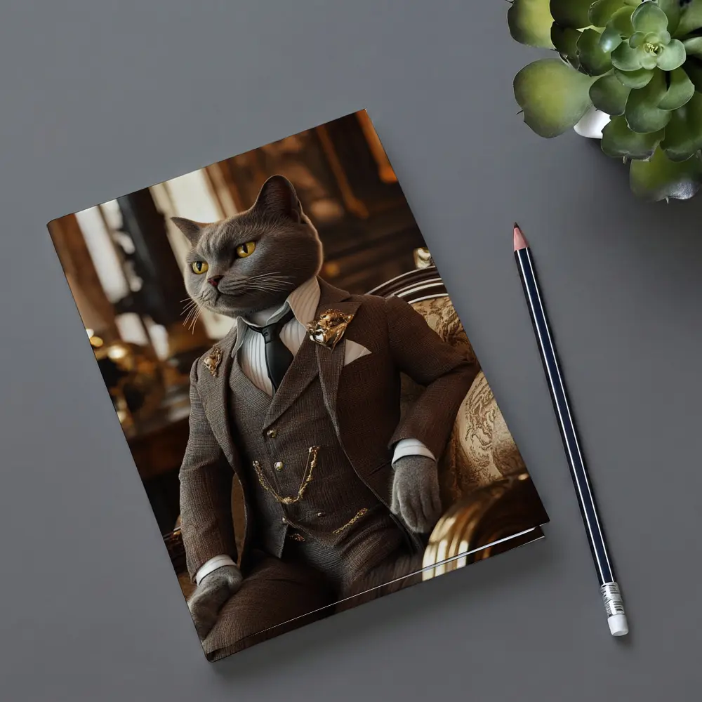 Gray Cat Gentleman Suit Luxury Interior – Notebooks