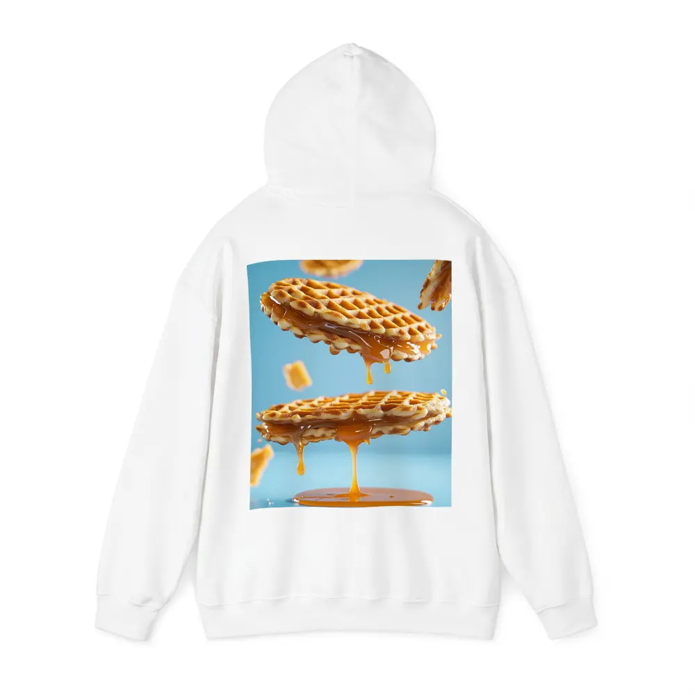 Golden Syrup Dripping Waffles Blue Background – Hoodies