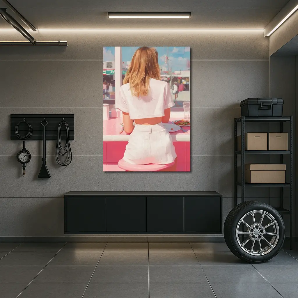 Blonde Woman Pink Diner Summer Pop Art – Wall Art