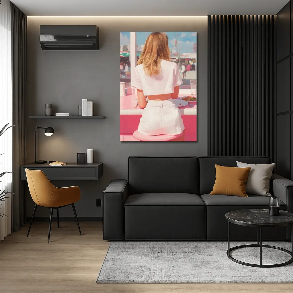 Blonde Woman Pink Diner Summer Pop Art – Wall Art