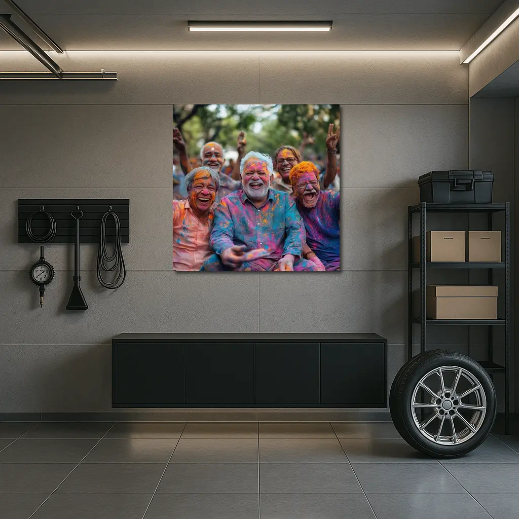 Elderly Men Celebrating Holi Festival Colorful Joy – Wall Art